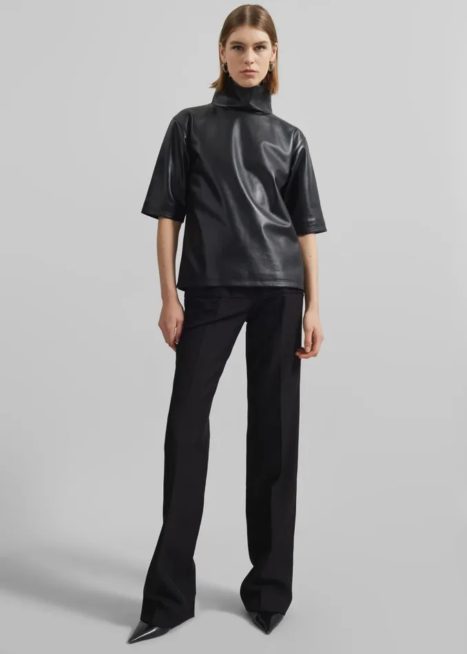 Women Shiloh Leather Mock Neck Top 8211 Black The Frankie Shop Tops