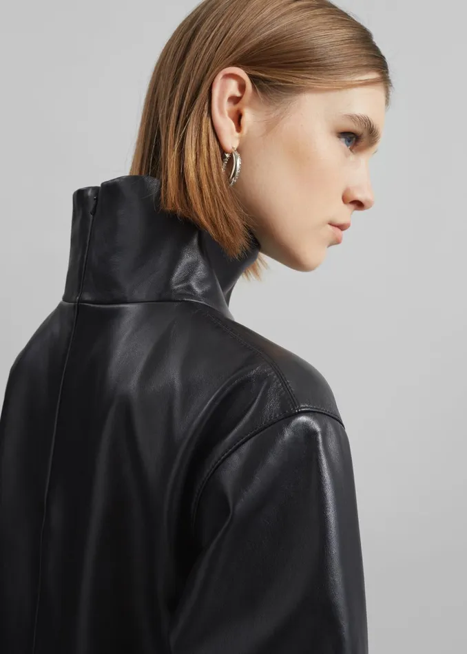Women Shiloh Leather Mock Neck Top 8211 Black The Frankie Shop Tops