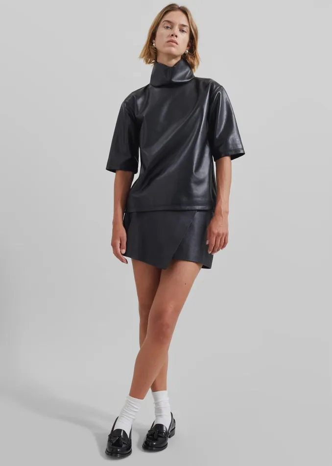 Women Shiloh Leather Mock Neck Top 8211 Black The Frankie Shop Tops