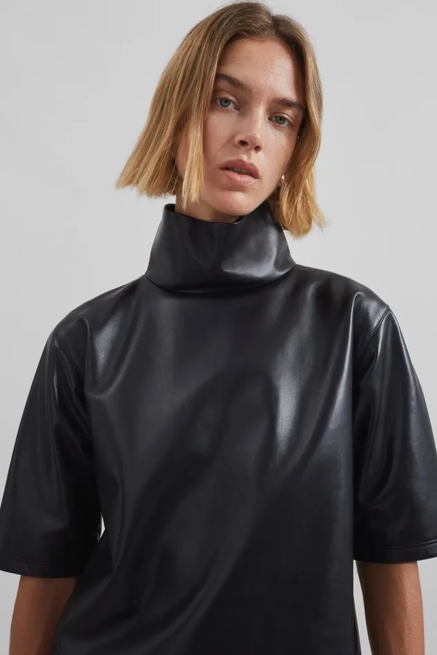 Women Shiloh Leather Mock Neck Top 8211 Black The Frankie Shop Tops