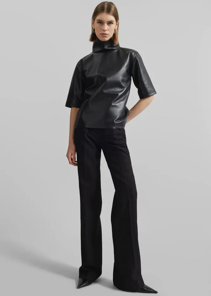 Women Shiloh Leather Mock Neck Top 8211 Black The Frankie Shop Tops