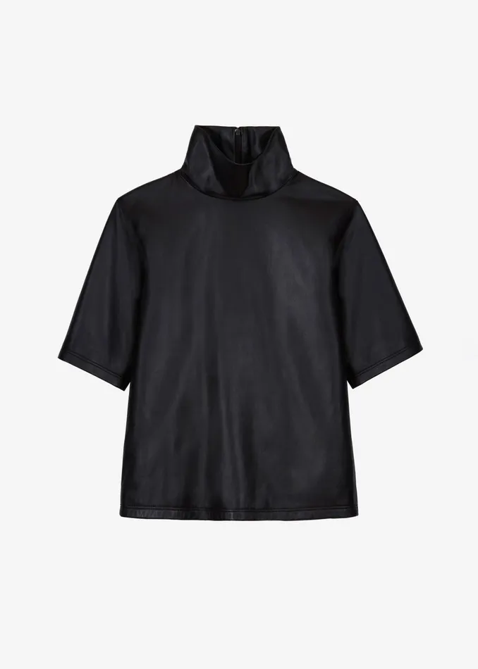 Women Shiloh Leather Mock Neck Top 8211 Black The Frankie Shop Tops