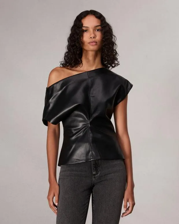 Women Shirts and Tops Rag and Bone Eleanor Faux Leather Top Black
