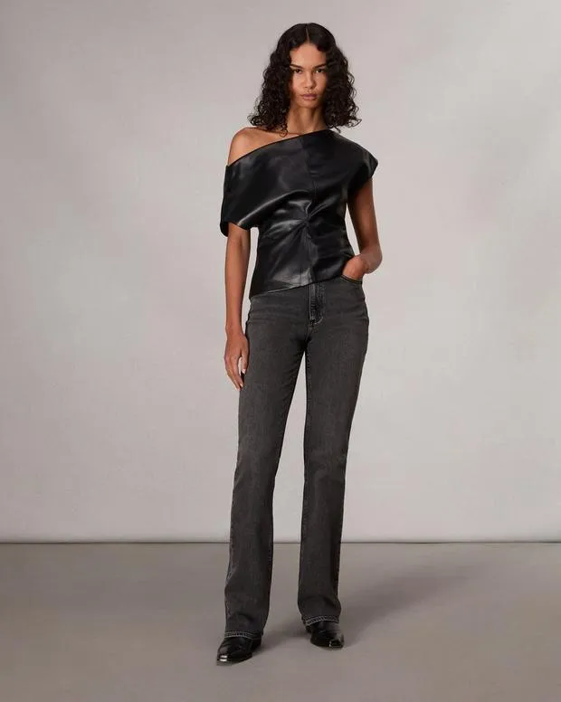 Women Shirts and Tops Rag and Bone Eleanor Faux Leather Top Black