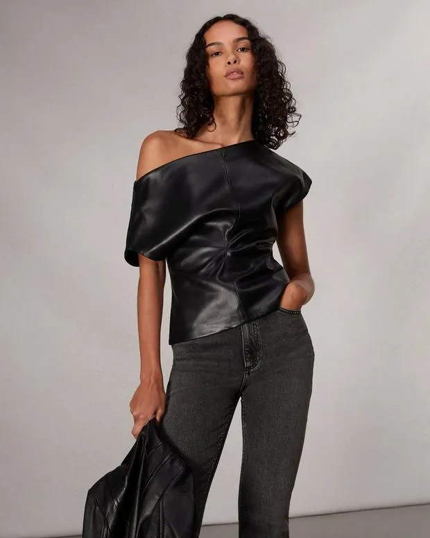 Women Shirts and Tops Rag and Bone Eleanor Faux Leather Top Black