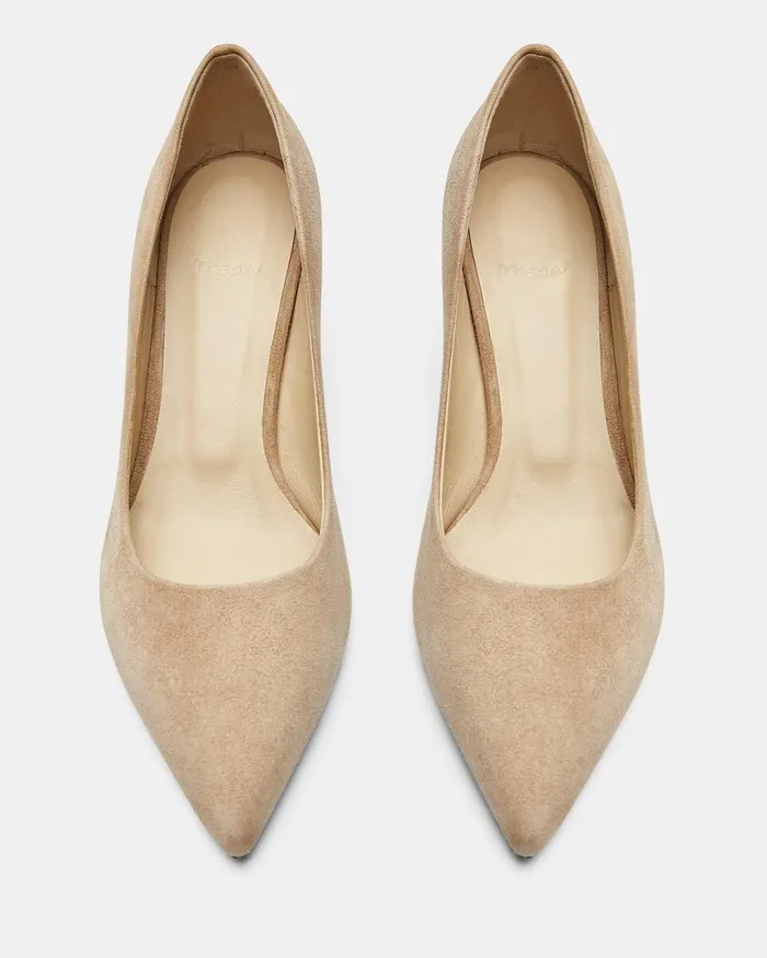 Women Shoes Theory City 55 Pump In Suede Beige Clay