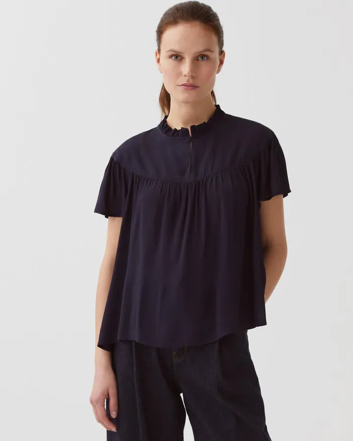 Women ShortSleeve Fluid Blouse Night Sky Comptoir Des Cotonniers Blouses and Shirts and Tops