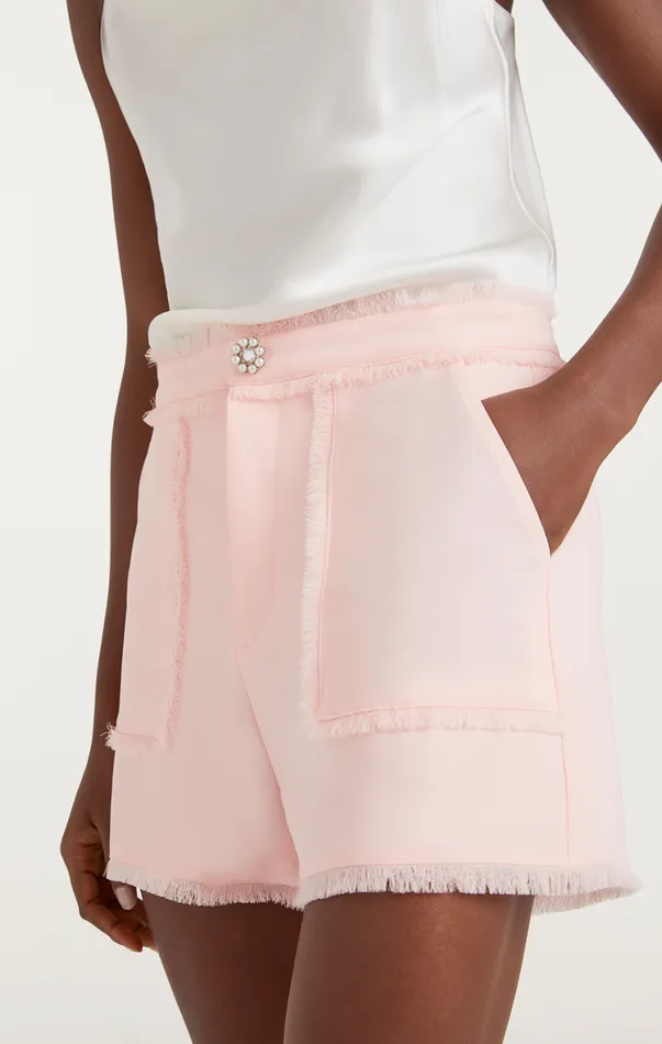 Women Shorts Cinq Sept Pearl Ditsy Flower Crepe Allen Pale Rose