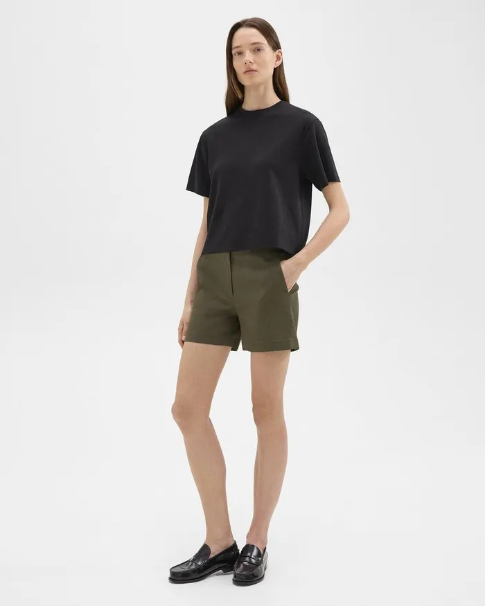 Women Shorts Theory Waist Tab Short In Good Linen Dark Olive
