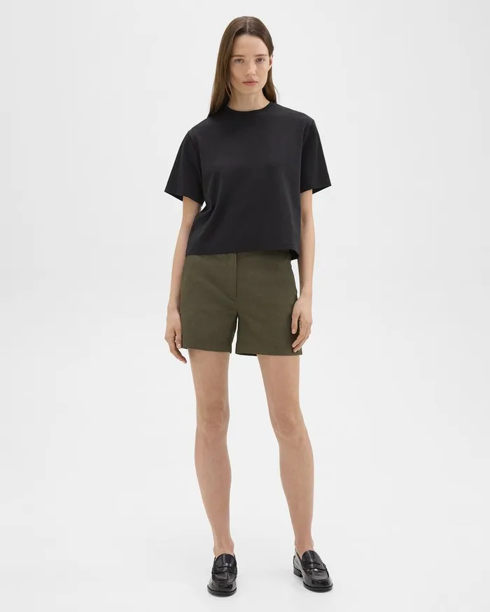 Women Shorts Theory Waist Tab Short In Good Linen Dark Olive