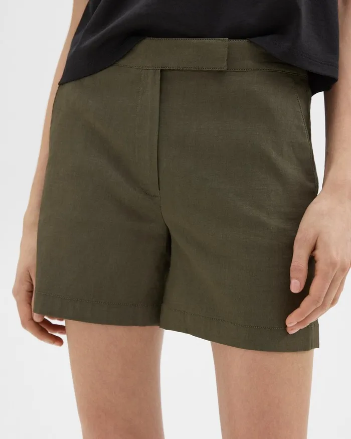 Women Shorts Theory Waist Tab Short In Good Linen Dark Olive