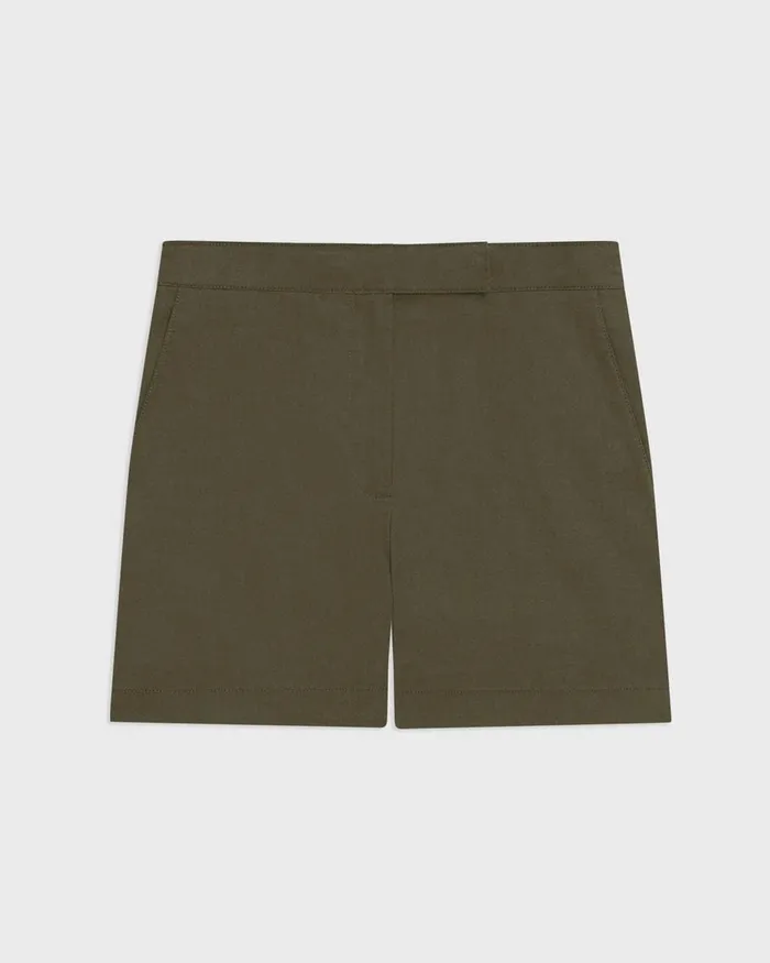 Women Shorts Theory Waist Tab Short In Good Linen Dark Olive