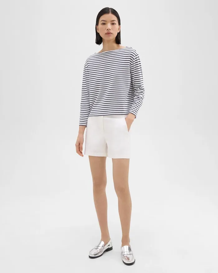 Women Shorts Theory Waist Tab Short In Good Linen White