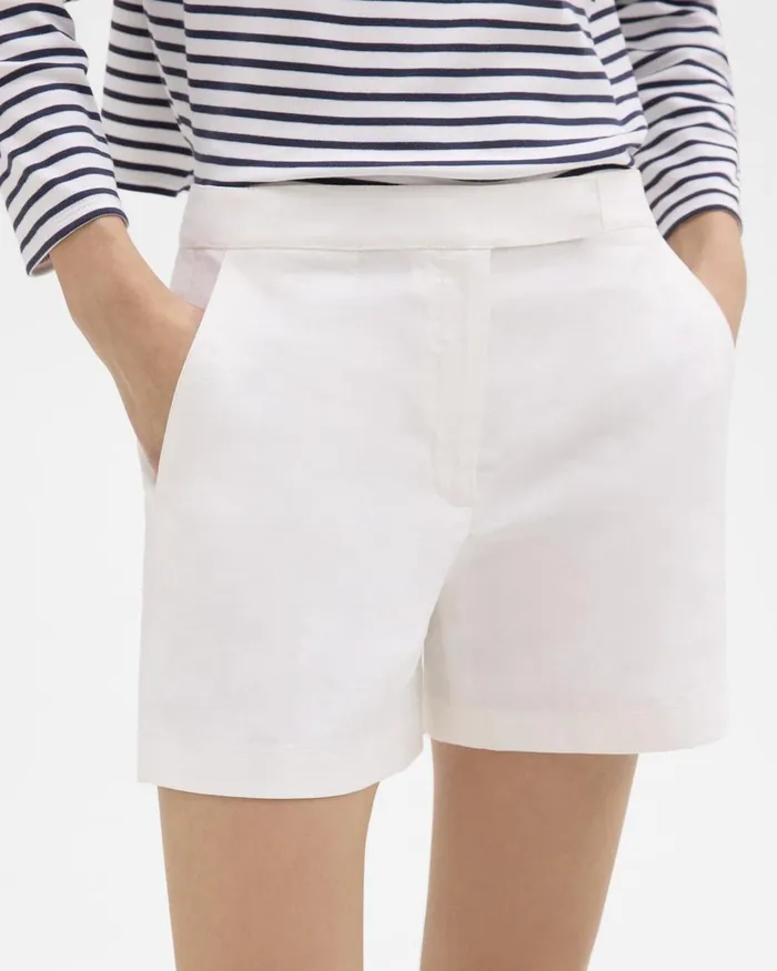 Women Shorts Theory Waist Tab Short In Good Linen White