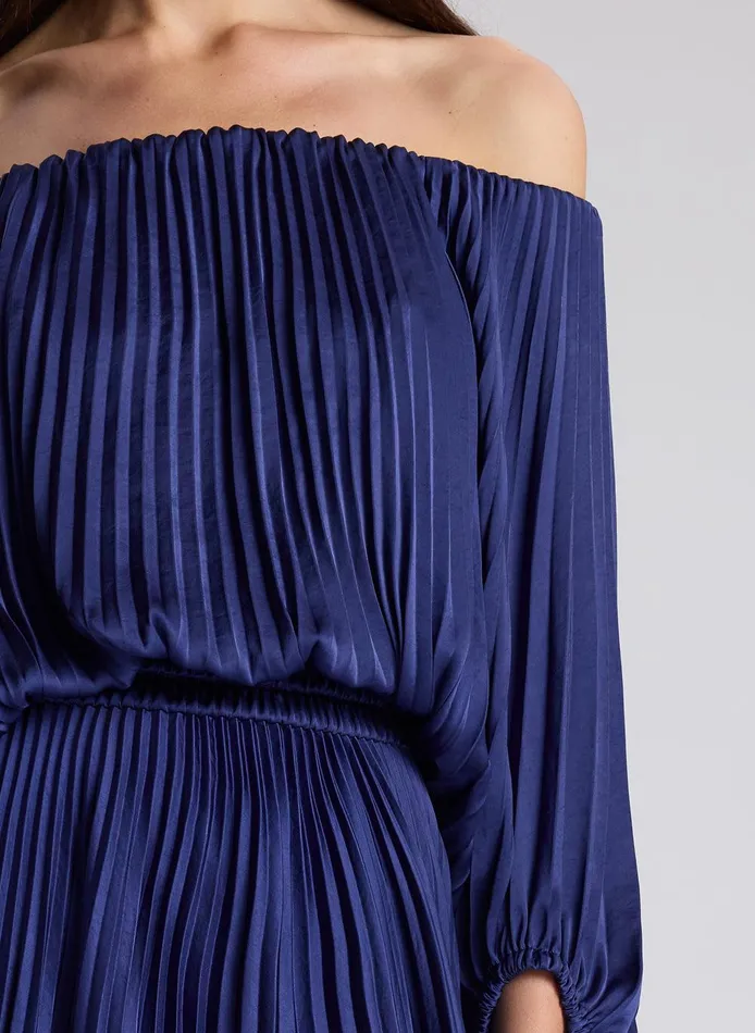 Women Sienna Satin Pleated Off Shoulder Dress Riviera ALC Dresses