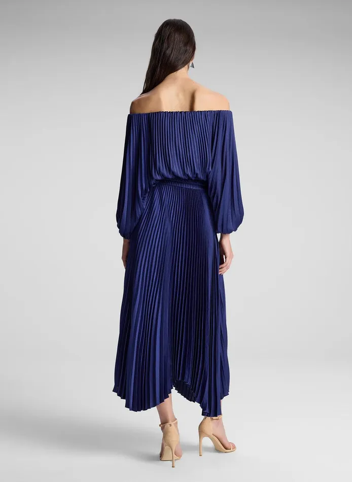 Women Sienna Satin Pleated Off Shoulder Dress Riviera ALC Dresses