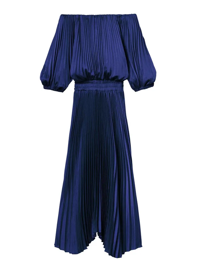 Women Sienna Satin Pleated Off Shoulder Dress Riviera ALC Dresses