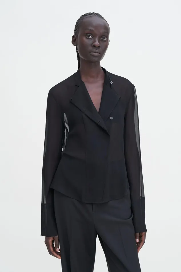 Women Silk Placket Blouse Black Filippa K Shirts and Blouses