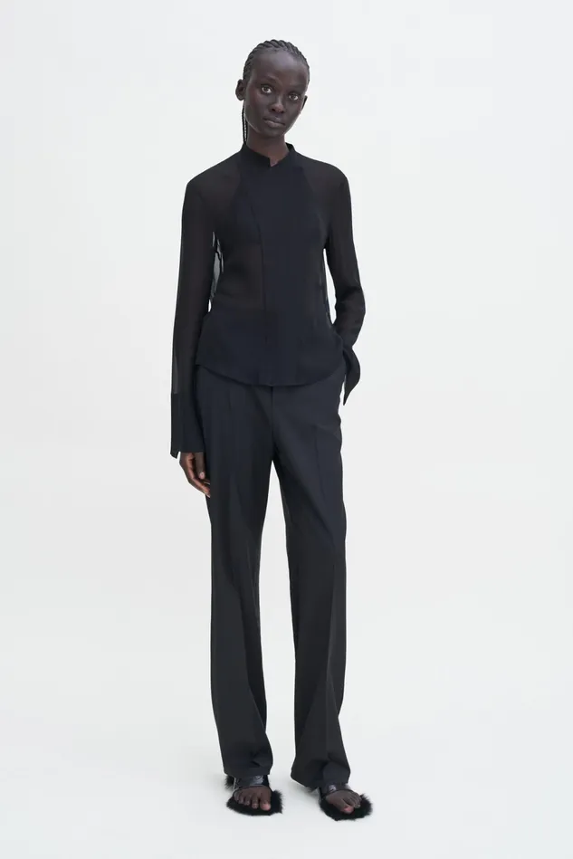 Women Silk Placket Blouse Black Filippa K Shirts and Blouses