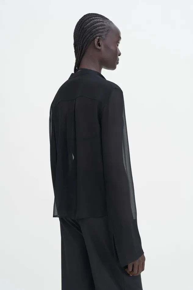 Women Silk Placket Blouse Black Filippa K Shirts and Blouses