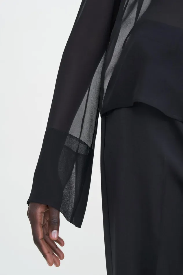 Women Silk Placket Blouse Black Filippa K Shirts and Blouses
