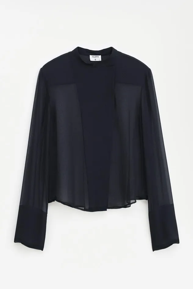Women Silk Placket Blouse Black Filippa K Shirts and Blouses