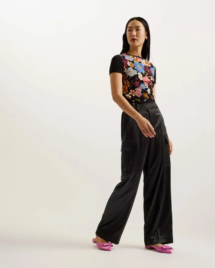 Women SIMETA 8211 Wide Leg Cargo Trousers Black Ted Baker Trousers and Shorts