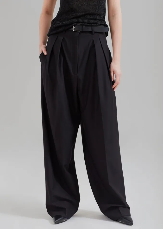 Women Sion Pintuck Trousers 8211 Black The Frankie Shop Bottoms