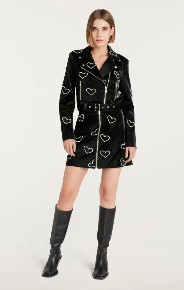 Women Skirts Cinq Sept Rhinestone Hearts Palo Skirt Blacksilver