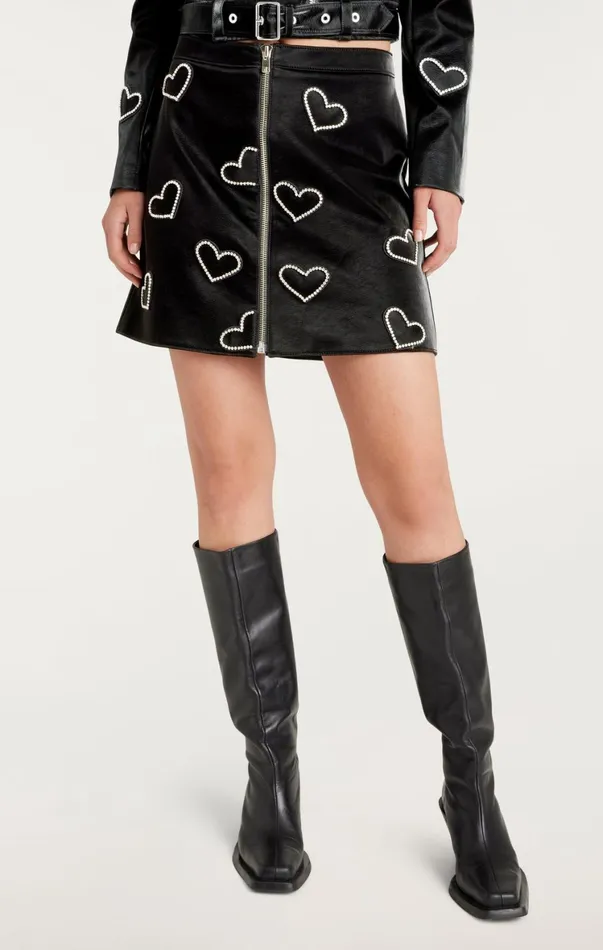 Women Skirts Cinq Sept Rhinestone Hearts Palo Skirt Blacksilver