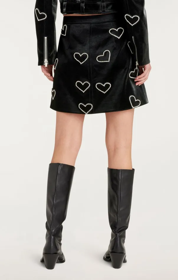 Women Skirts Cinq Sept Rhinestone Hearts Palo Skirt Blacksilver