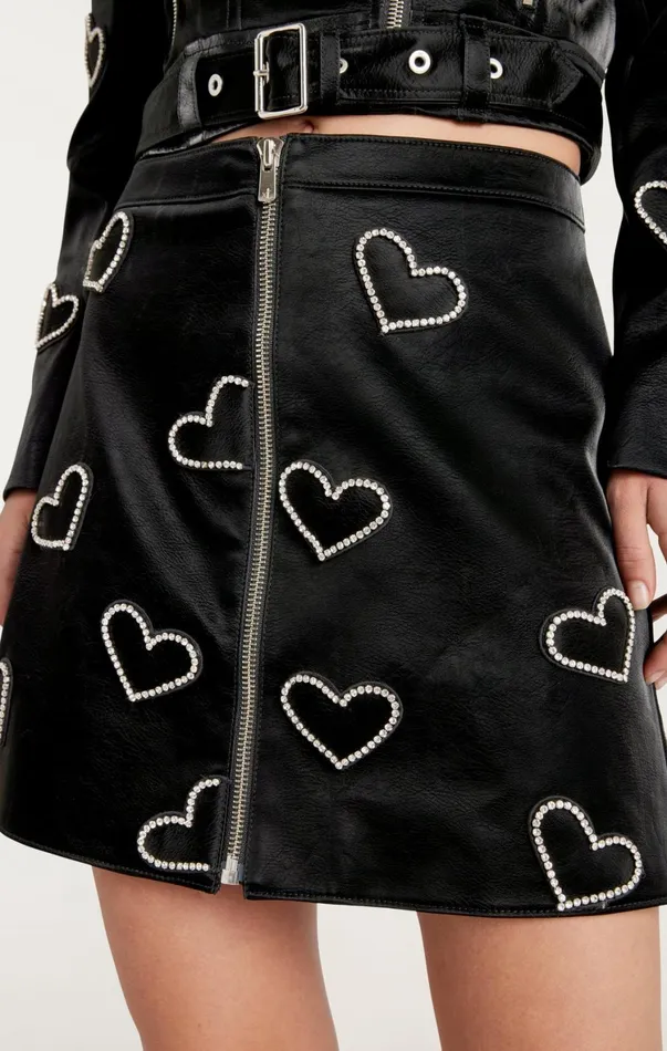 Women Skirts Cinq Sept Rhinestone Hearts Palo Skirt Blacksilver