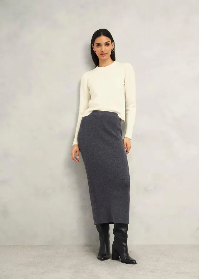 Women Skirts Hobbs Gaskell CoOrd Wool Cotton Skirt Dark Grey Marl