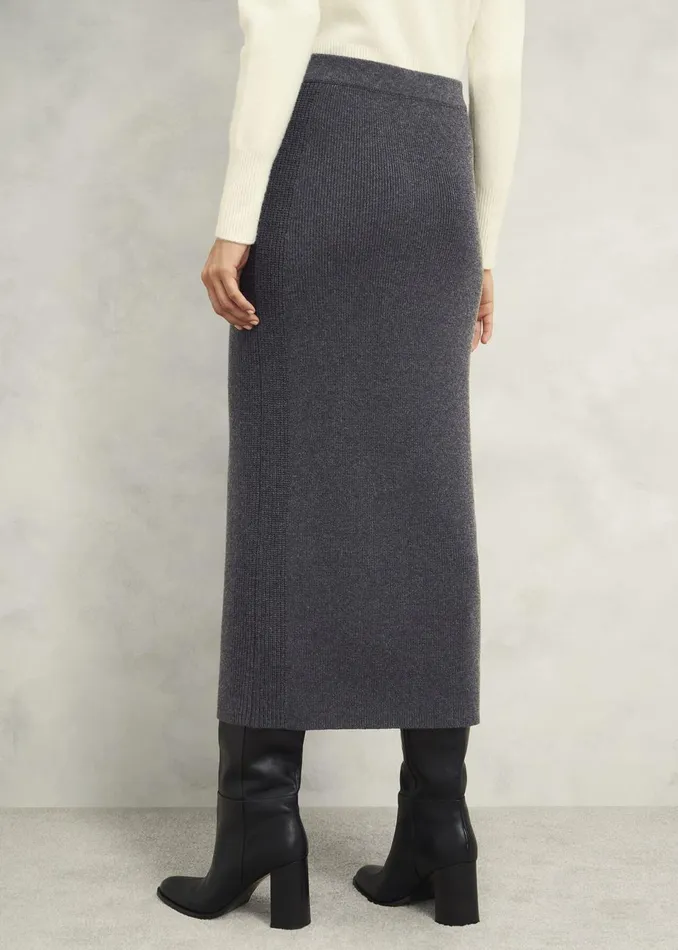 Women Skirts Hobbs Gaskell CoOrd Wool Cotton Skirt Dark Grey Marl