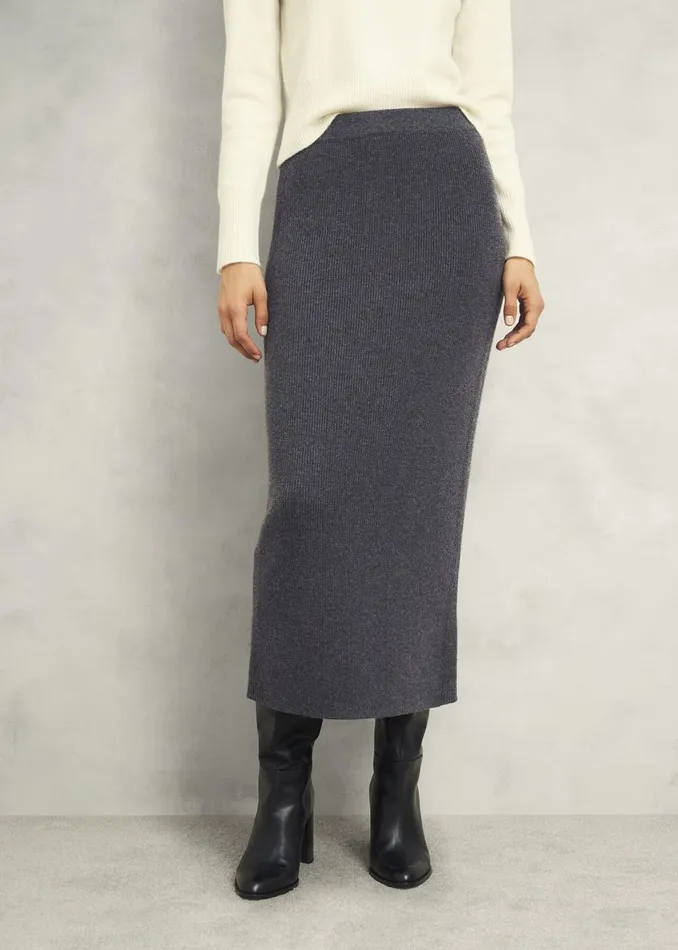Women Skirts Hobbs Gaskell CoOrd Wool Cotton Skirt Dark Grey Marl