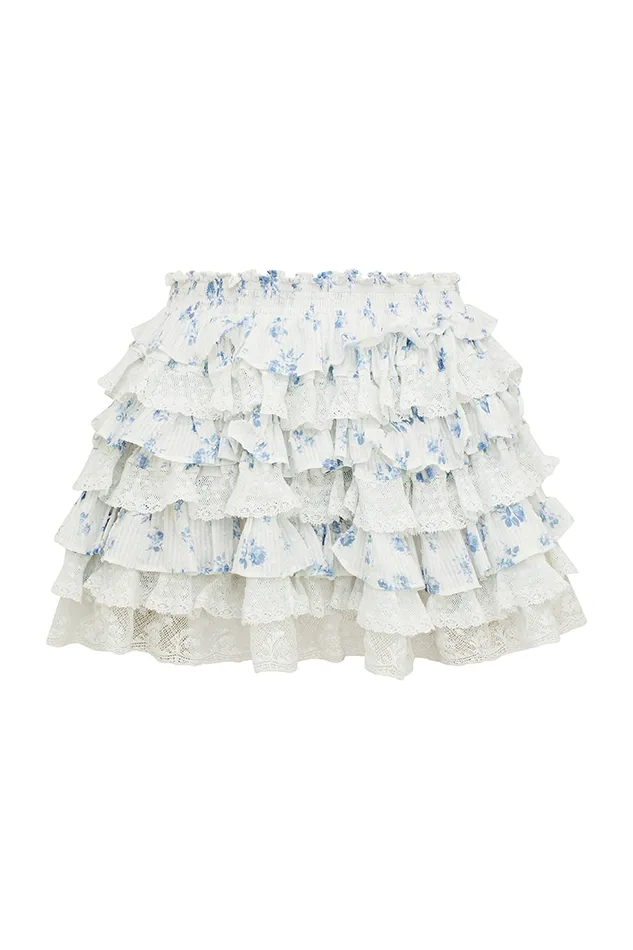 Women Skirts LoveShackFancy Citron Cotton Floral Skirt Ashen Blue