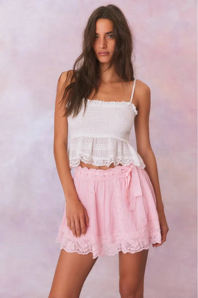 Women Skirts LoveShackFancy Matera Cotton Stripe Mini Skirt Cherry Pink
