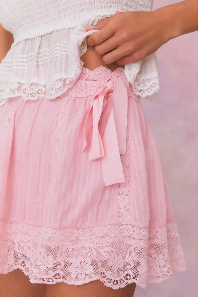 Women Skirts LoveShackFancy Matera Cotton Stripe Mini Skirt Cherry Pink