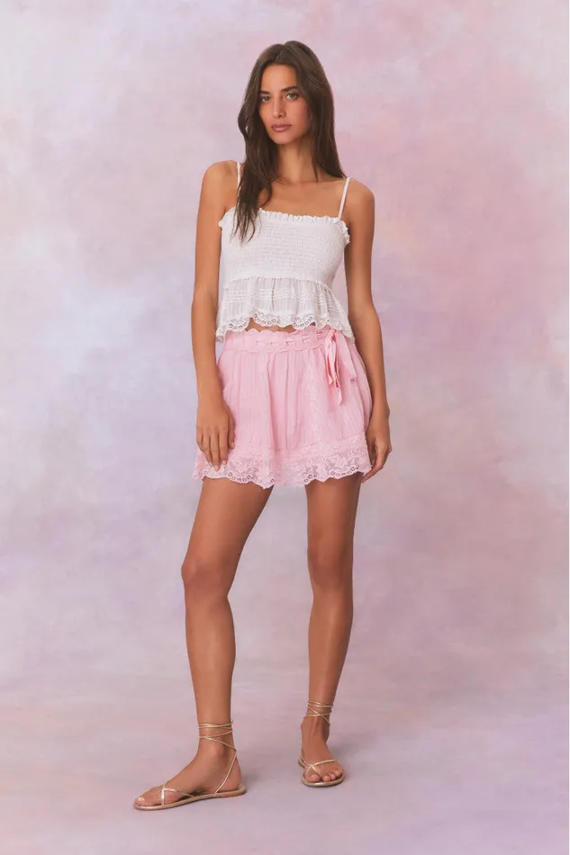 Women Skirts LoveShackFancy Matera Cotton Stripe Mini Skirt Cherry Pink