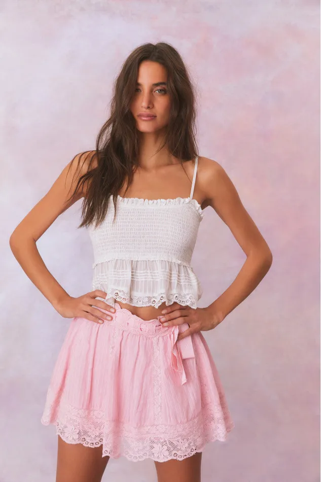 Women Skirts LoveShackFancy Matera Cotton Stripe Mini Skirt Cherry Pink