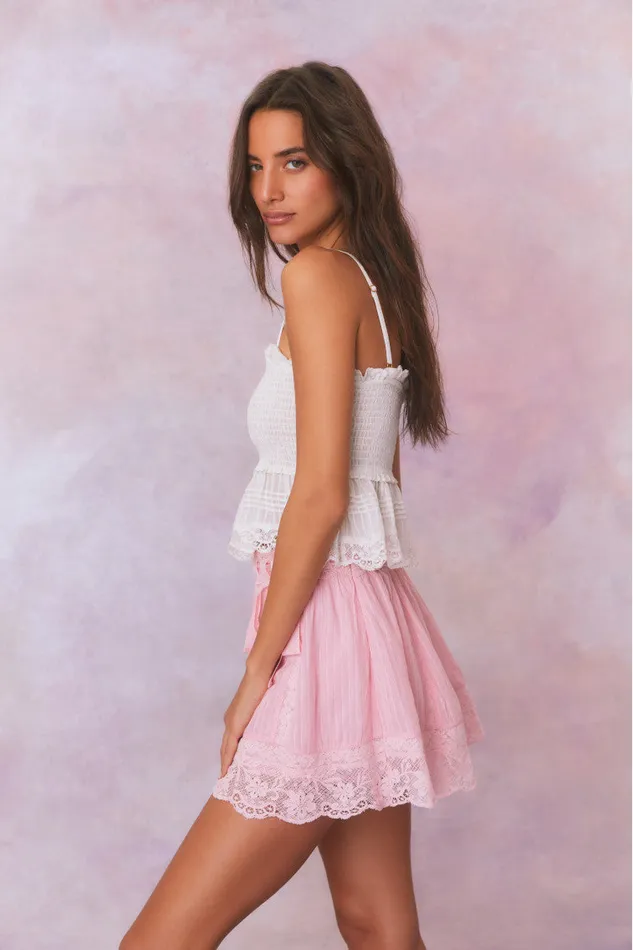 Women Skirts LoveShackFancy Matera Cotton Stripe Mini Skirt Cherry Pink