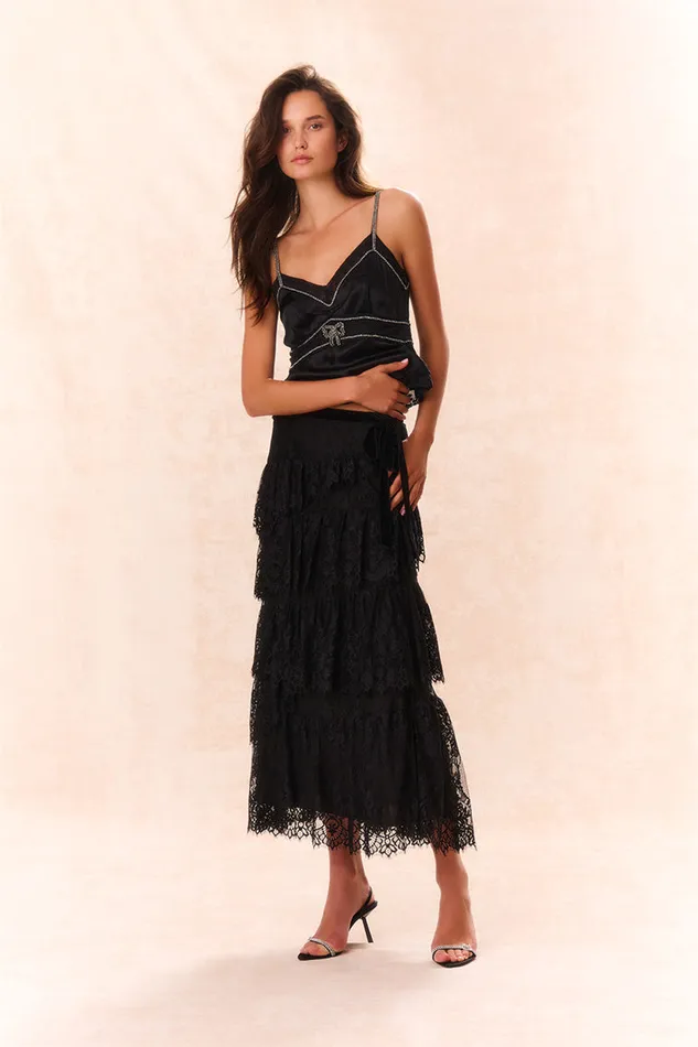 Women Skirts LoveShackFancy Merado Lace Maxi Skirt Black
