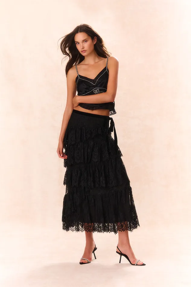 Women Skirts LoveShackFancy Merado Lace Maxi Skirt Black