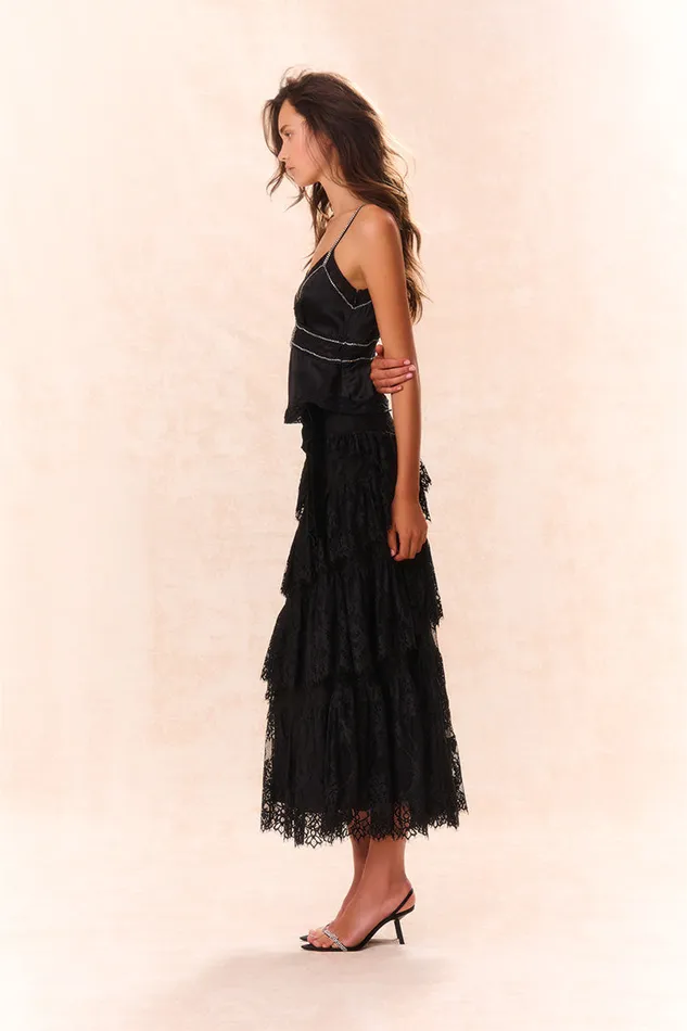 Women Skirts LoveShackFancy Merado Lace Maxi Skirt Black