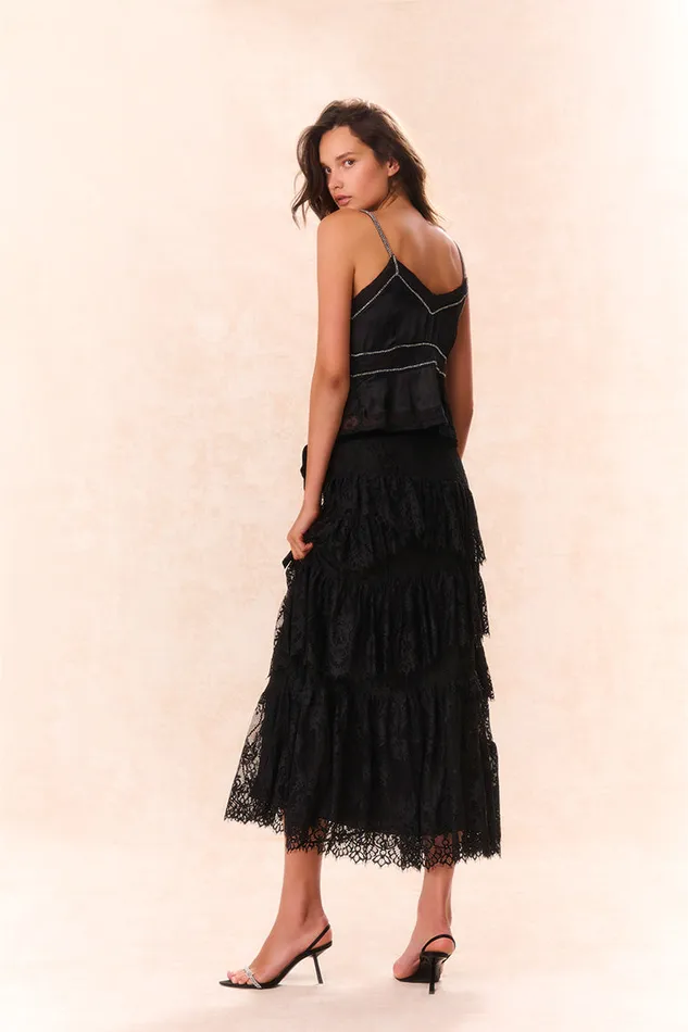 Women Skirts LoveShackFancy Merado Lace Maxi Skirt Black