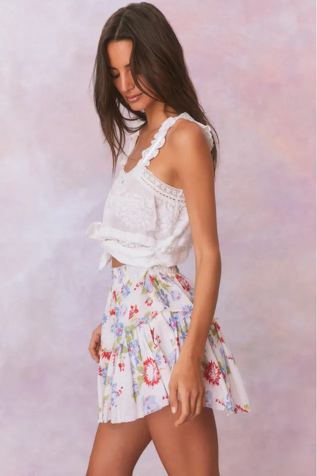 Women Skirts LoveShackFancy Ruffle Mini Floral Skirt White