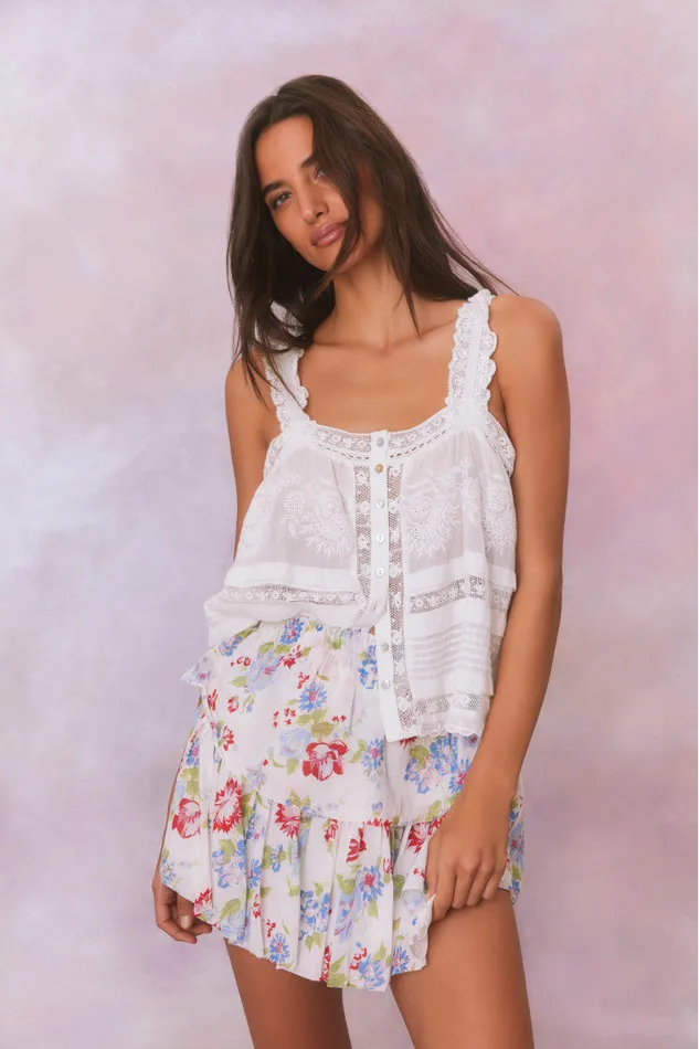 Women Skirts LoveShackFancy Ruffle Mini Floral Skirt White