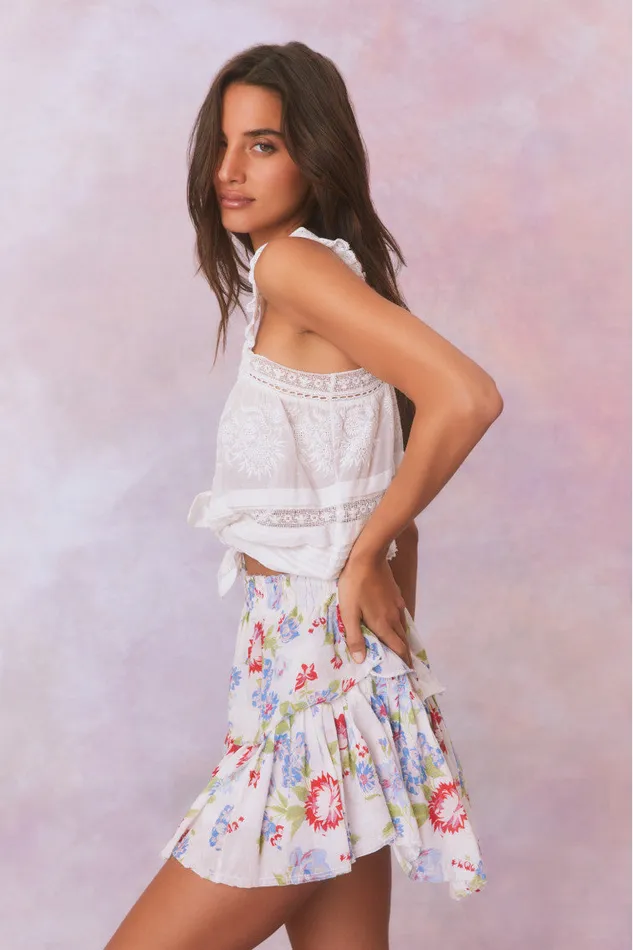 Women Skirts LoveShackFancy Ruffle Mini Floral Skirt White