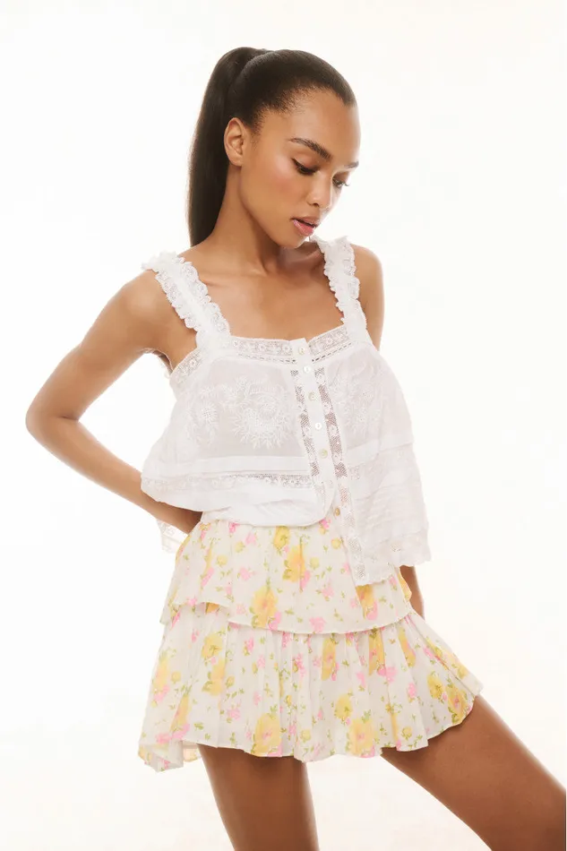 Women Skirts LoveShackFancy Ruffle Mini Floral Skirt White Multi