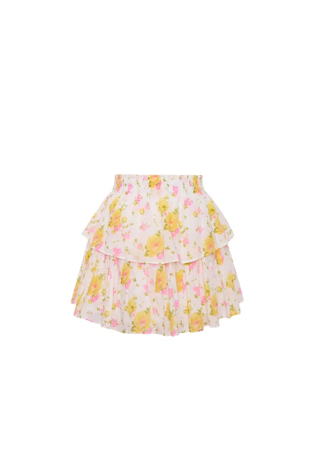 Women Skirts LoveShackFancy Ruffle Mini Floral Skirt White Multi